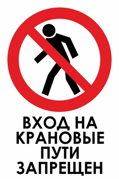 И33 вход на крановые пути запрещен (пластик, 400х600 мм) - Знаки безопасности - Знаки и таблички для строительных площадок - . Магазин Znakstend.ru